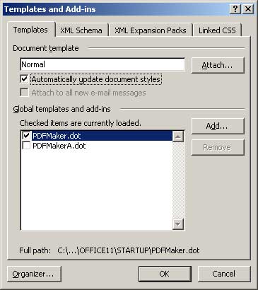 The Word 2003 Templates dialog tab