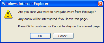 Leaving Internet Explorer radio window