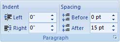 The Paragraph section on the Page Layout ribbon
