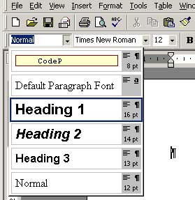 The Microsoft Word Styles dropdown menu